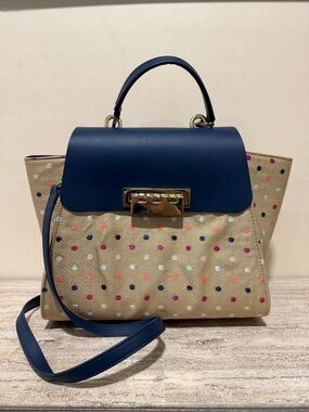 Zac Posen Navy and Beige Polka Dot Top-Handle Shoulder Eartha Bag
